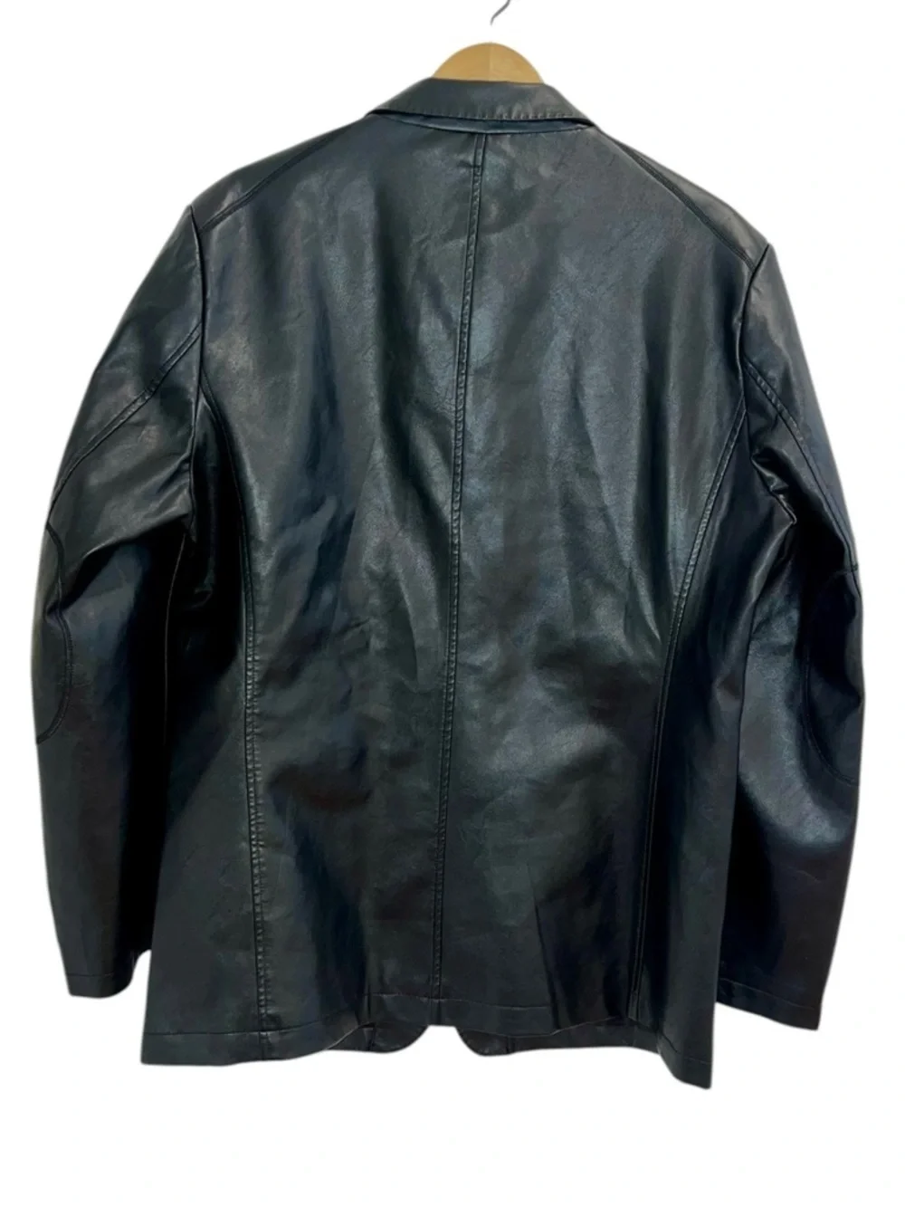 NEW Men’s chouyatou Slim Moto Faux Leather Blazer Suit Jacket Black
